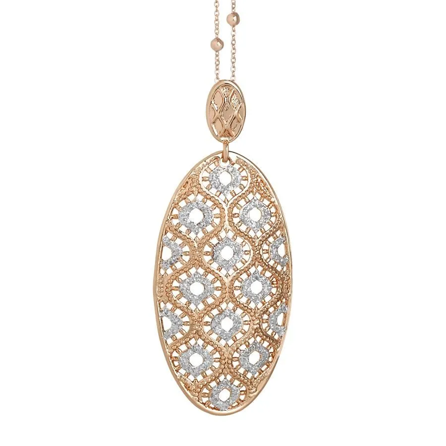 Collana rosata con pendente ovale e glitter