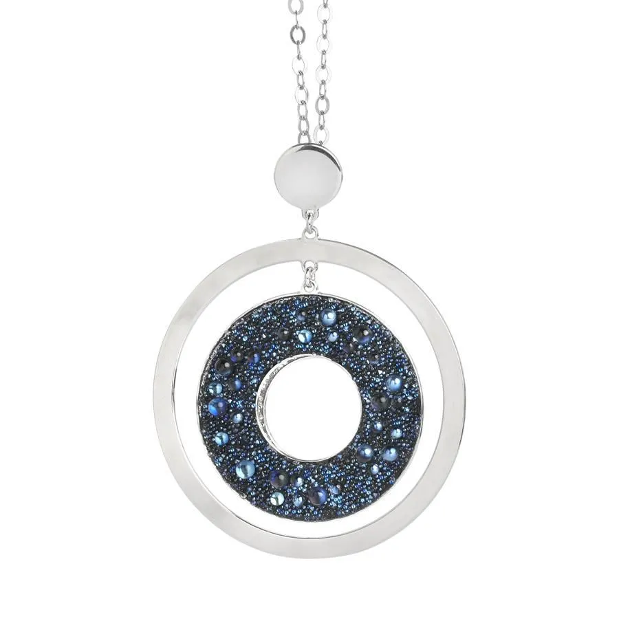 Collana lunga con pendente concentrico e superficie Swarovski galuchat moonlight
