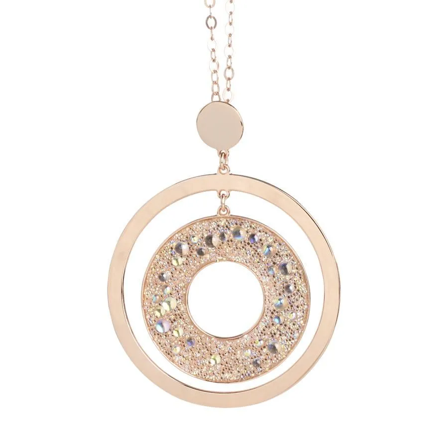 Collana lunga con pendente concentrico e superficie Swarovski galuchat aurora boreale