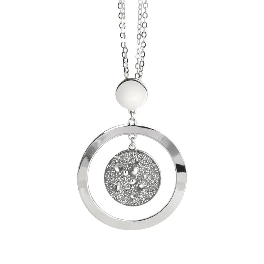 Collana con pendente concentrico e superficie Swarovski galuchat silver