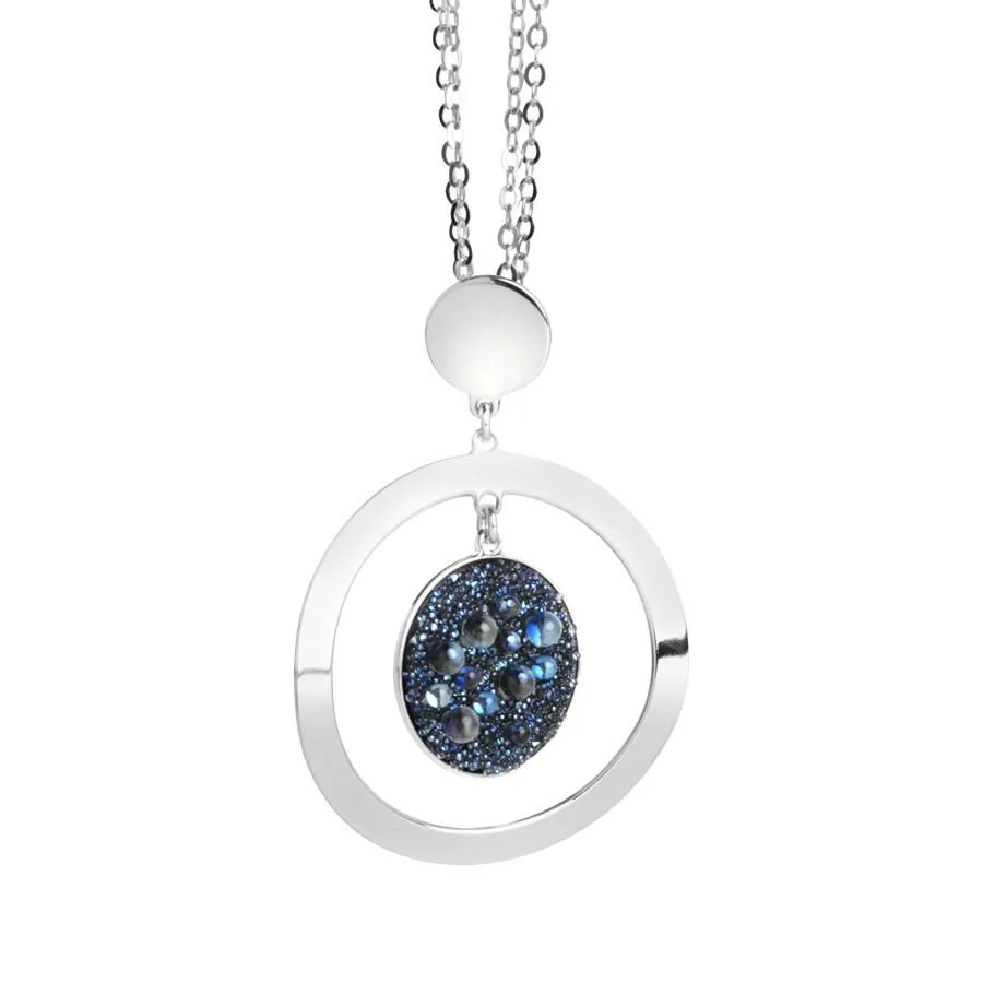 Collana con pendente concentrico e superficie Swarovski galuchat moonlight