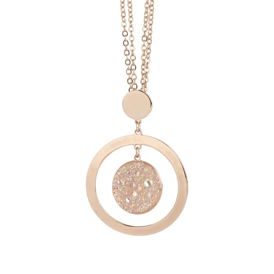 Collana con pendente concentrico e superficie Swarovski galuchat aurora boreale