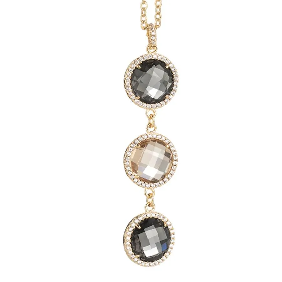 Collana con pendente in cristallo champagne, smoky quartz e zirconi