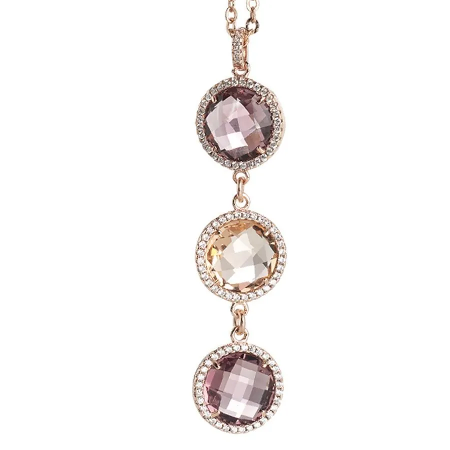 Collana con pendente in cristallo peach, ametista e zirconi