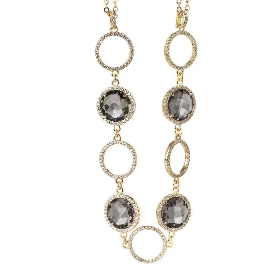 Collana doppio filo con cristalli smoky quartz e zirconi