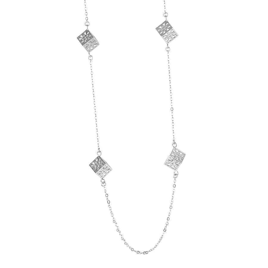 Collana lunga con cubi decorati in zirconi