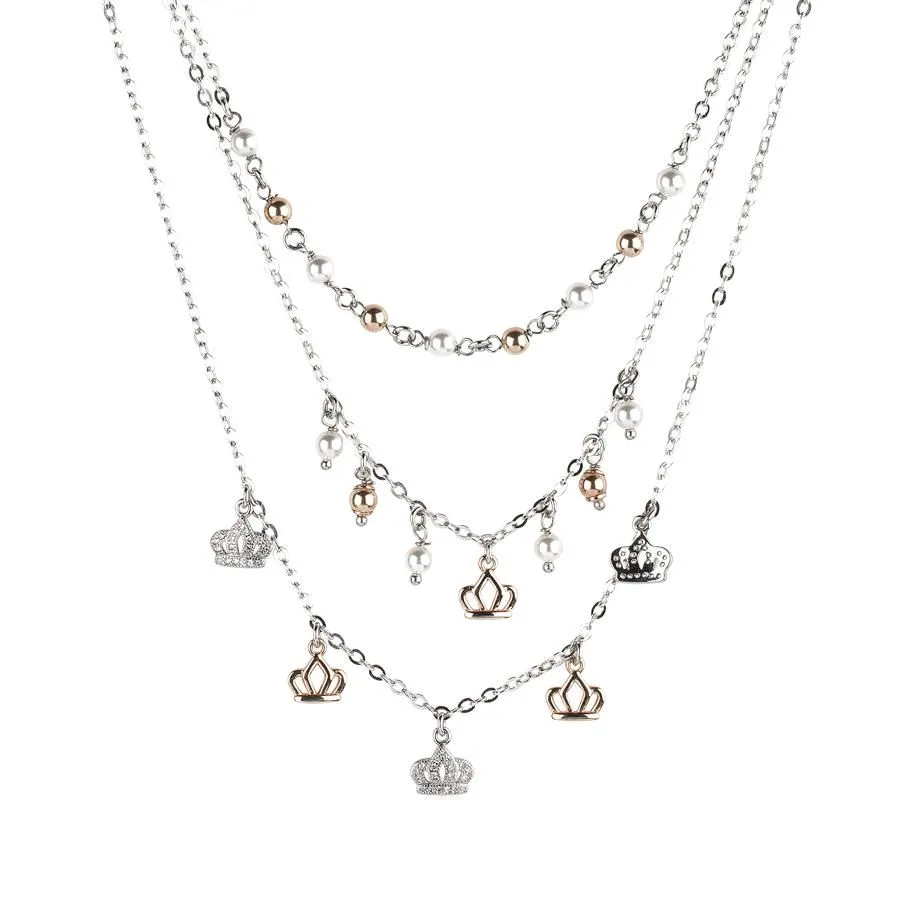 Collana multifilo con zirconi e perle Swarovski