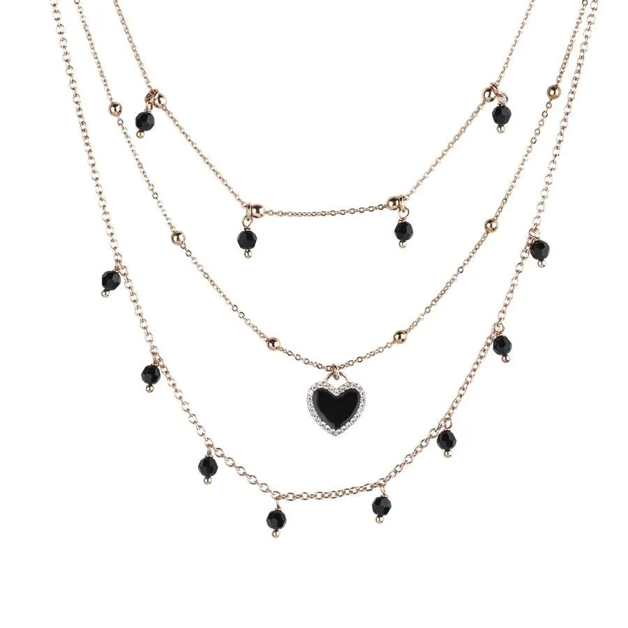 Collana rosata multifilo con cristalli jet e charm in zirconi