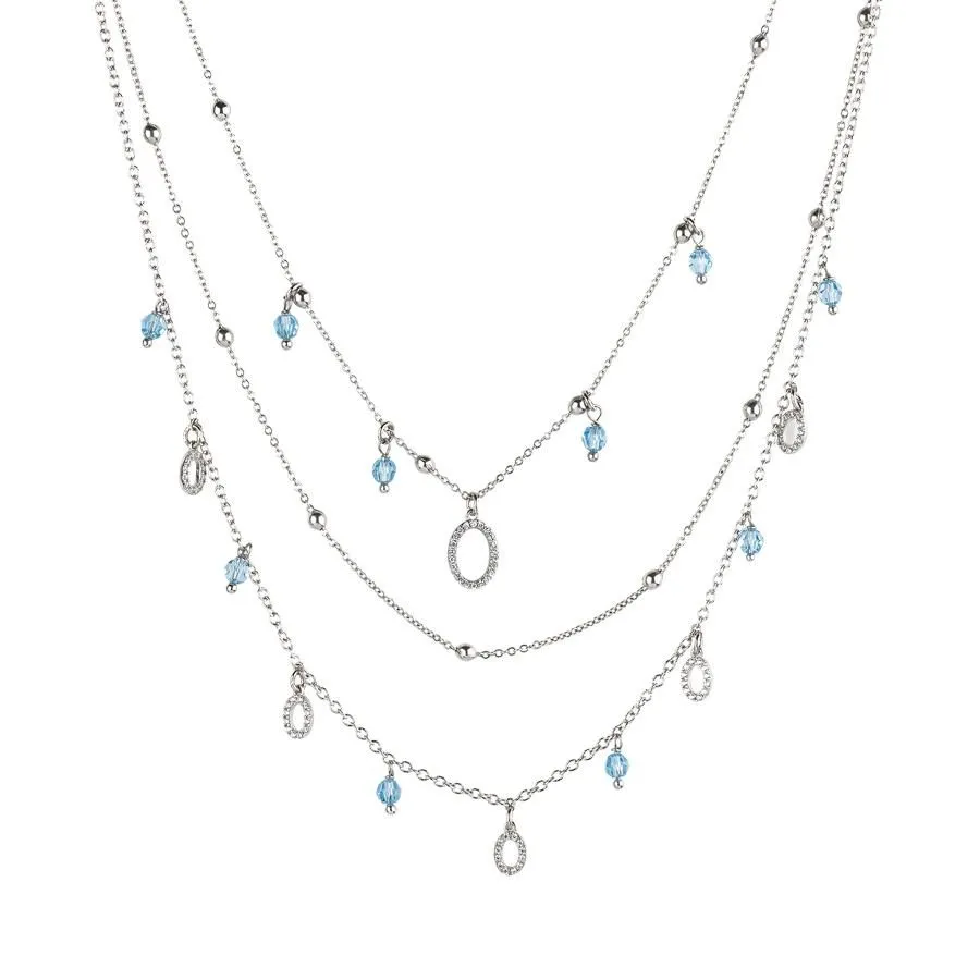Collana multifilo con ovali zirconati e Swarovski acquamarina