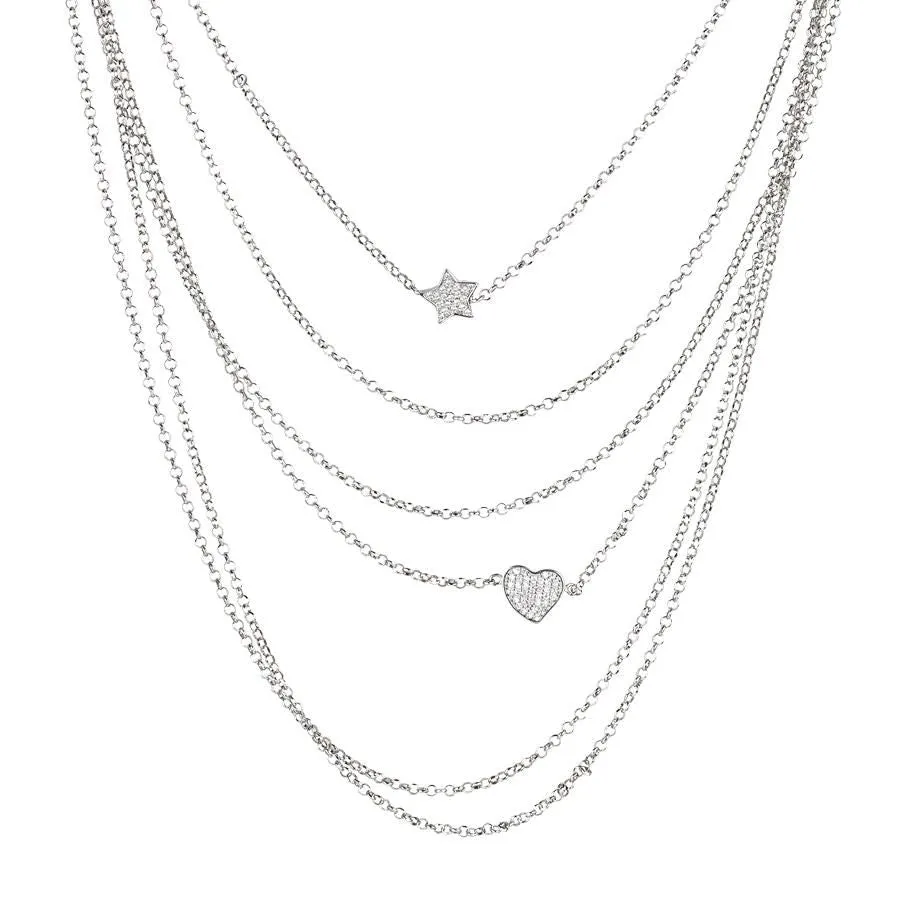 Collana multifilo con charms in zirconi