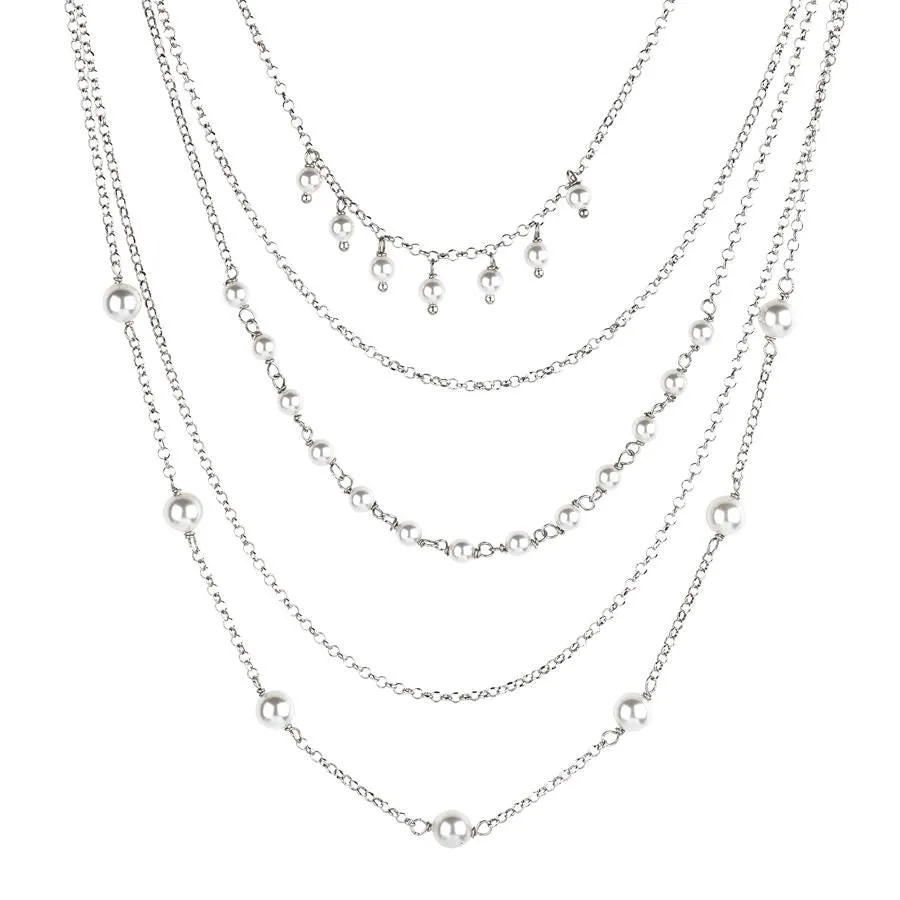 Collana multifilo con perle Swarovski bianche