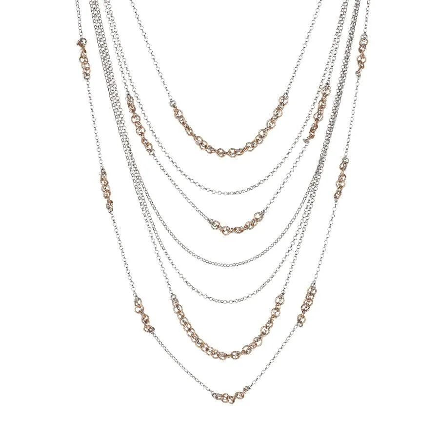 Collana multifilo con inserti bicolor diamantati