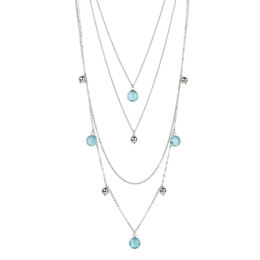 Collana multifilo degradè con cristalli briolette acquamarina