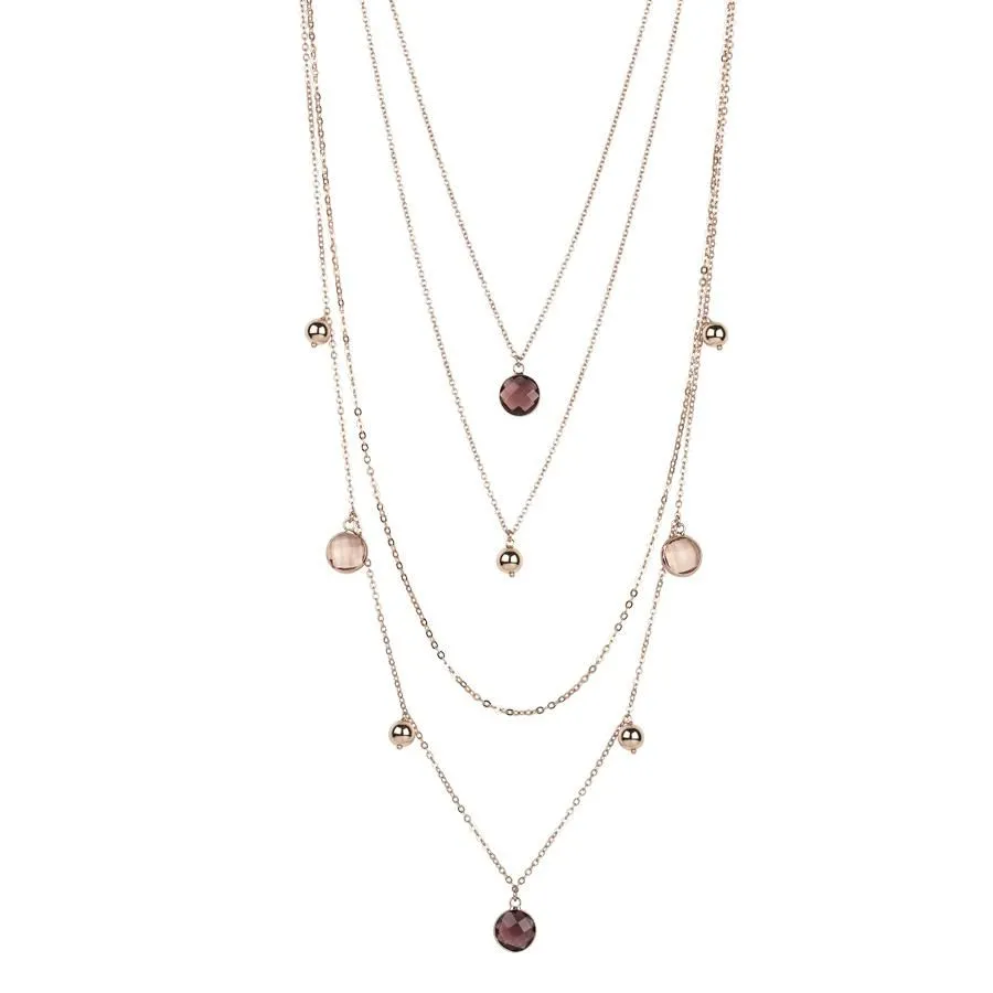 Collana multifilo degradè con cristalli briolette ametista e light peach