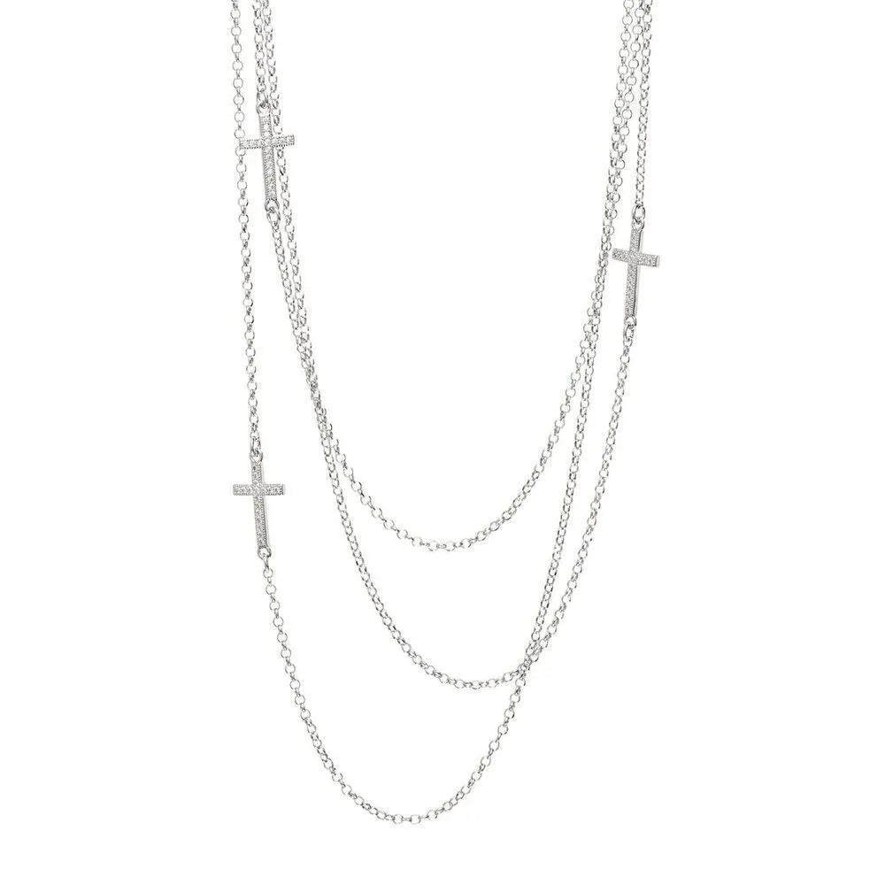 Collana multifilo con croci con zirconi
