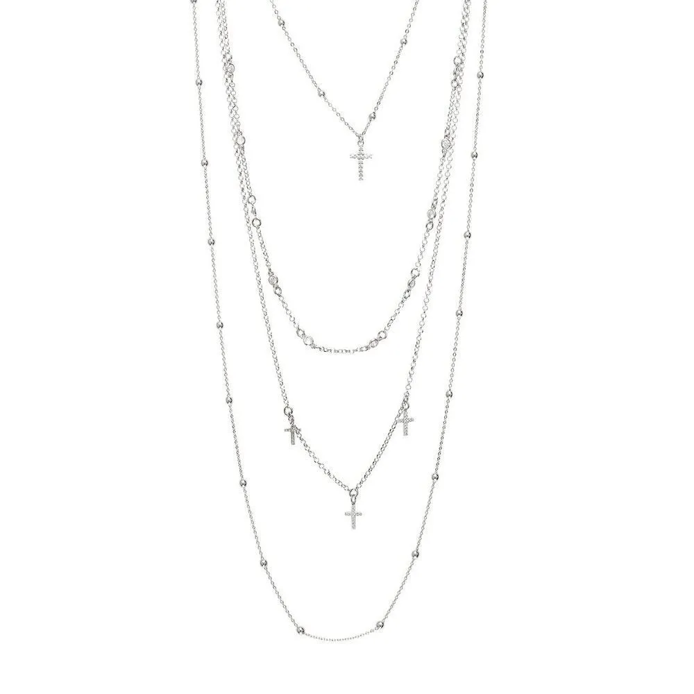 Collana multifilo con croci pendenti e zirconi incastonati