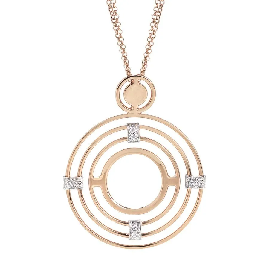 Collana rosata con pendente concentrico e zirconi