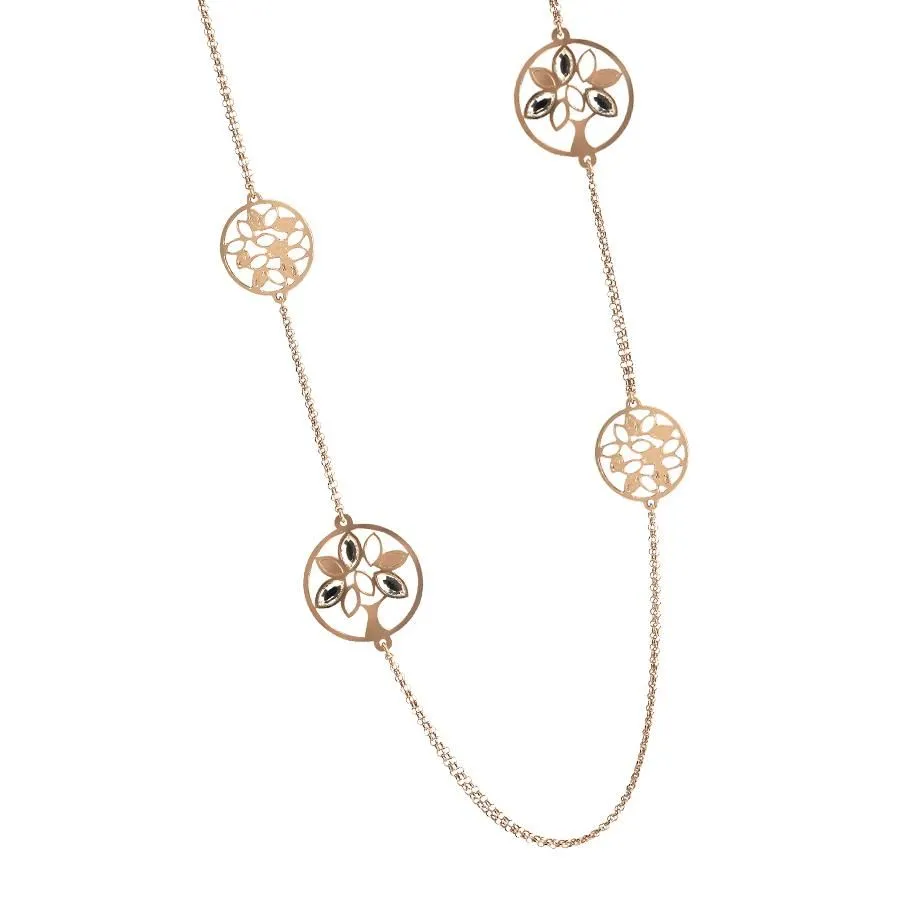 Collana lunga rosata con albero della vita e Swarovski
