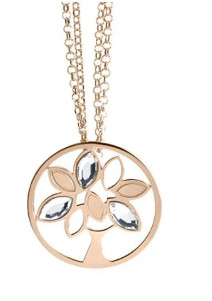 Collana rosata con pendente ad albero della vita e Swarovski