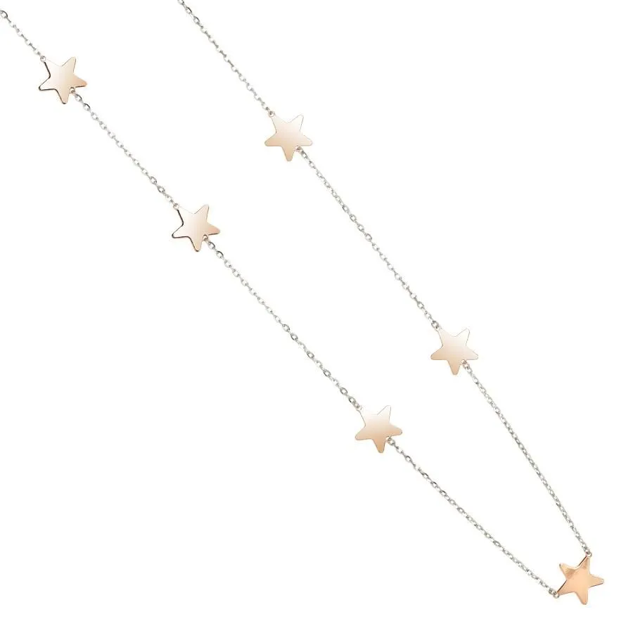 Collana lunga rosata diamantata con stelle