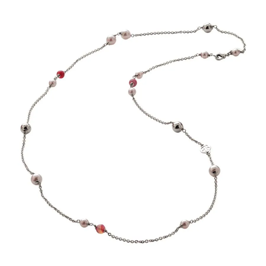 Collana con perle Swarovski rosaline e agata fucsia