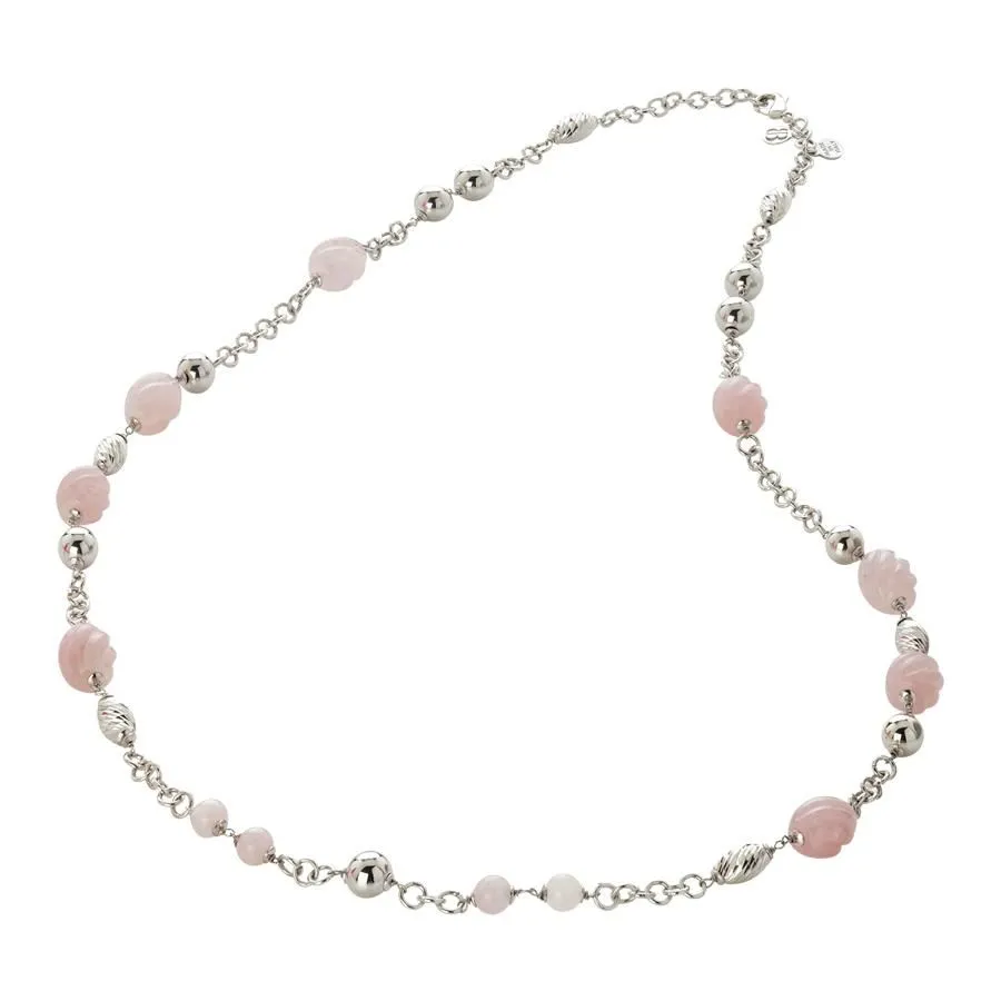 Collana con quarzo rosa e rosa torchon