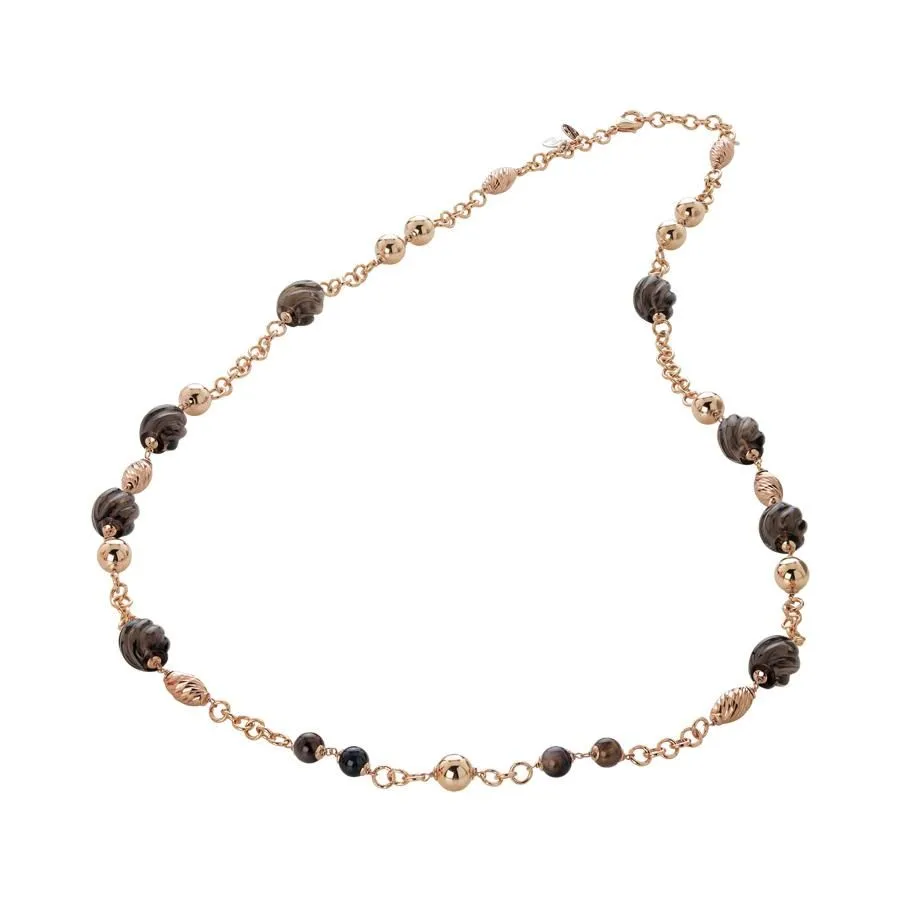 Collana con quarzo fumè torchon, fumè e agata brown