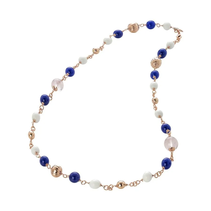 Collana con quarzo rosa, agata blue e white