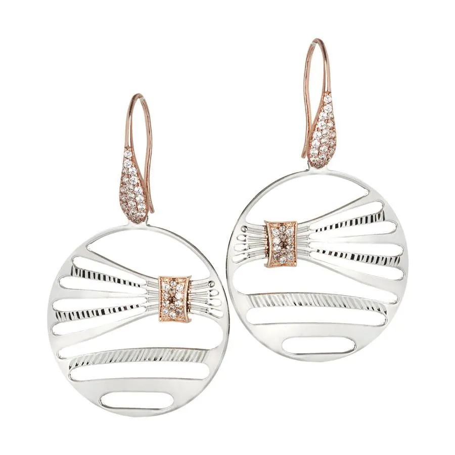 Orecchini bicolor con decoro a forma di fiocco e zirconi