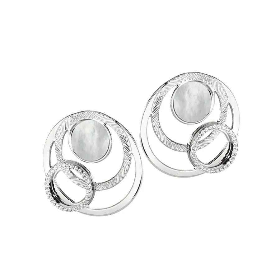Orecchini a lobo con orbite di madreperla e zirconi