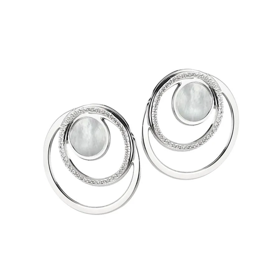 Orecchini a lobo con zirconi e centrale in madreperla