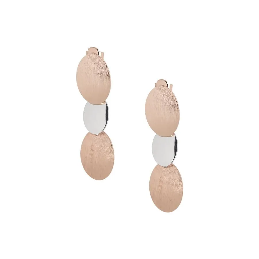 Orecchini bicolor con ovali lisci e graffiati