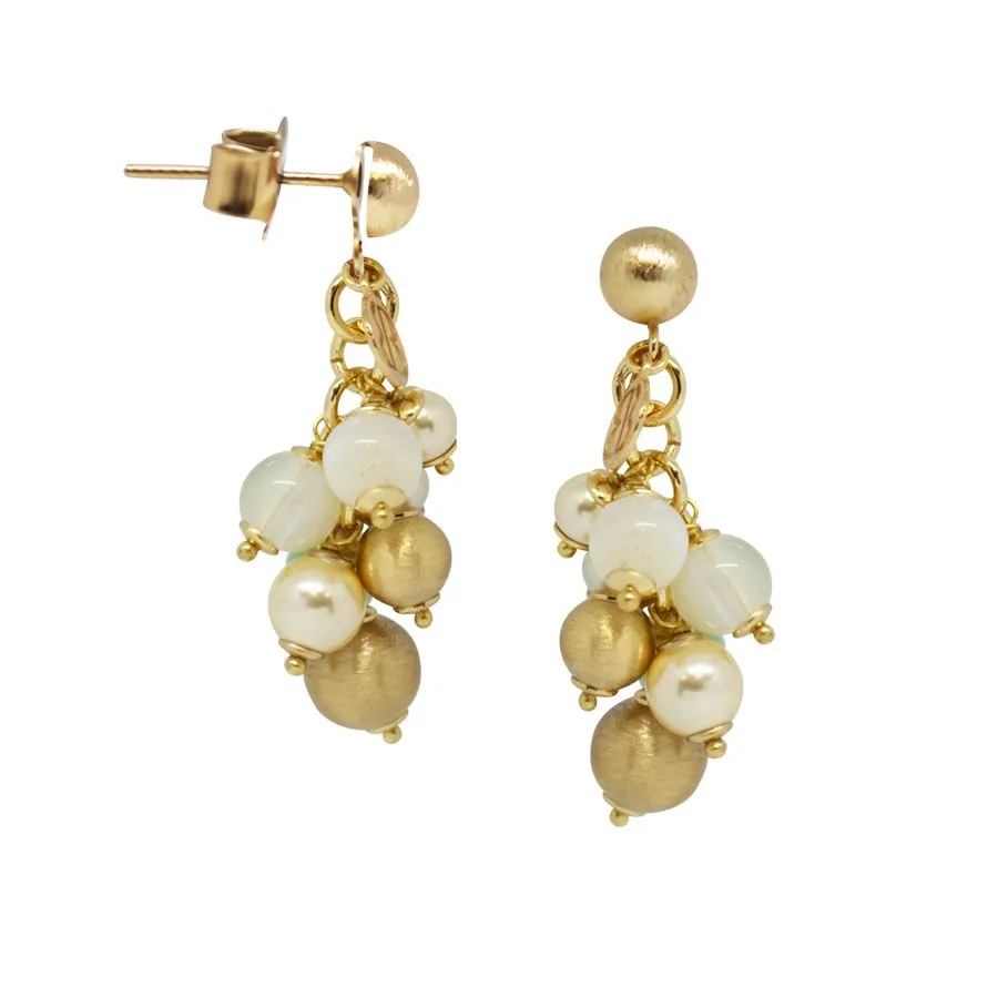 Orecchini  con agata light yellow, perle Swarovski light gold e sfere graffiate