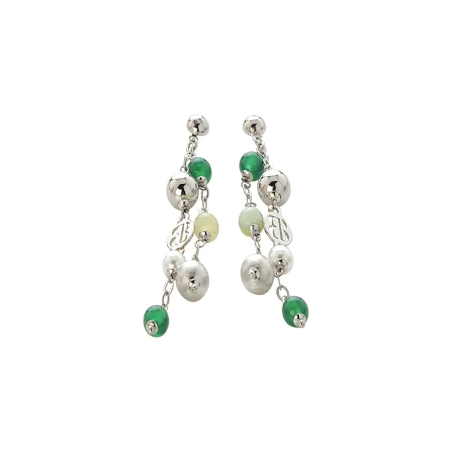 Orecchini con agata green e mix green, perle Swarovski white e sfere graffiate