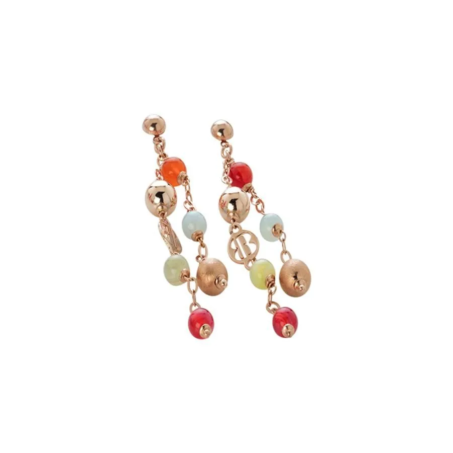 Orecchini con agata light yellow, orange, fucsia e celeste e sfere rosate