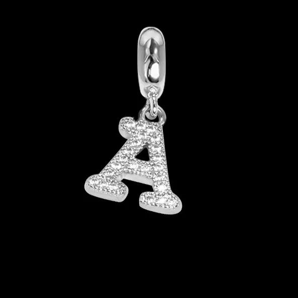 Charm con lettera A in zirconi