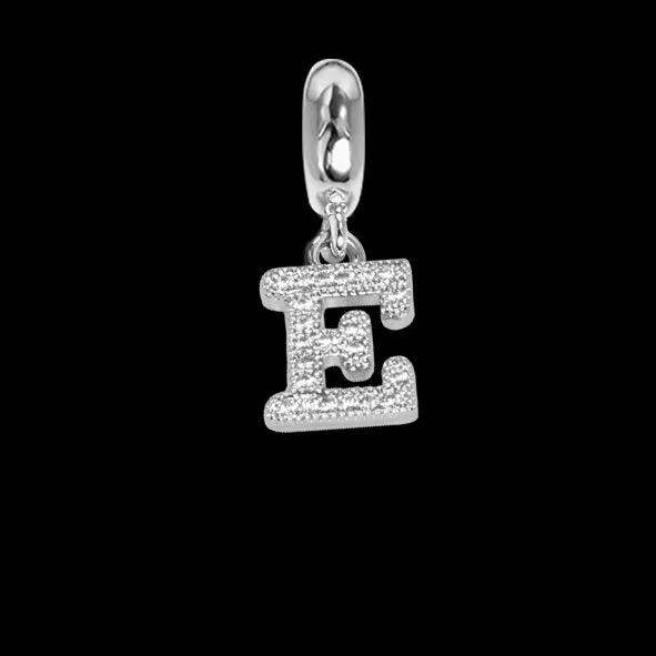 Charm con lettera E in zirconi