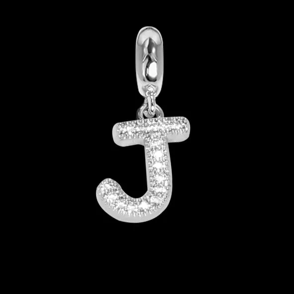 Charm con lettera J in zirconi