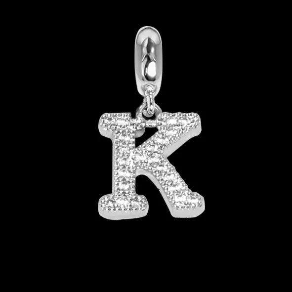 Charm con lettera K in zirconi