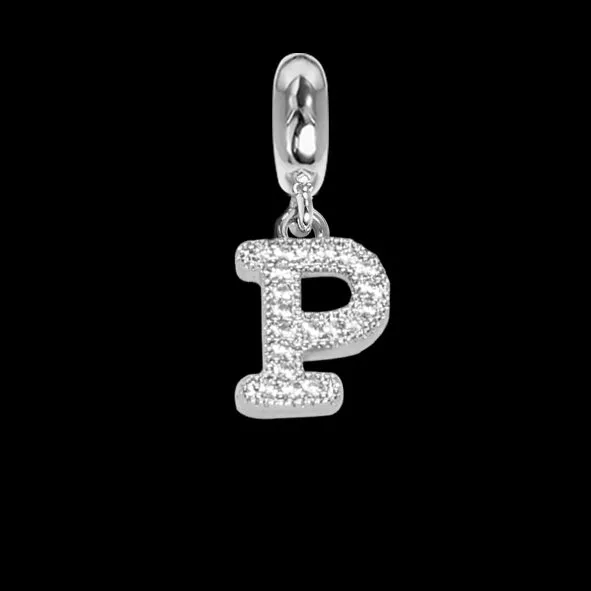 Charm con lettera P in zirconi