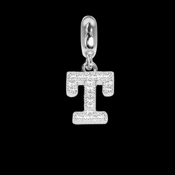 Charm con lettera T in zirconi