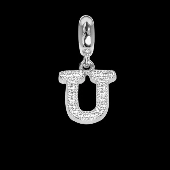 Charm con lettera U in zirconi