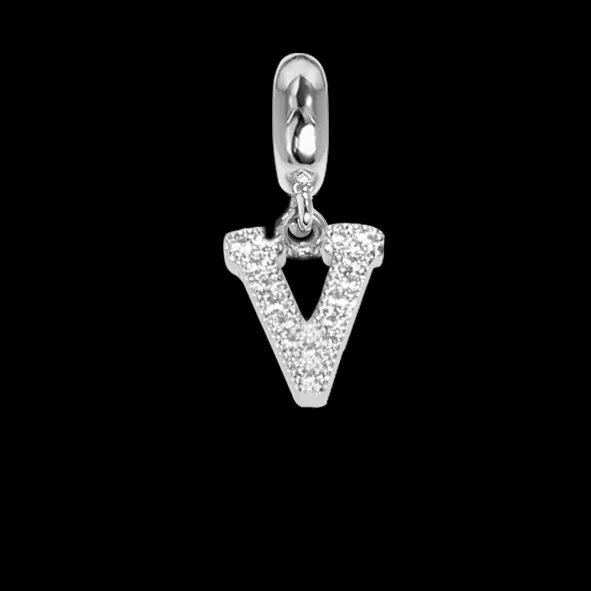 Charm con lettera V in zirconi