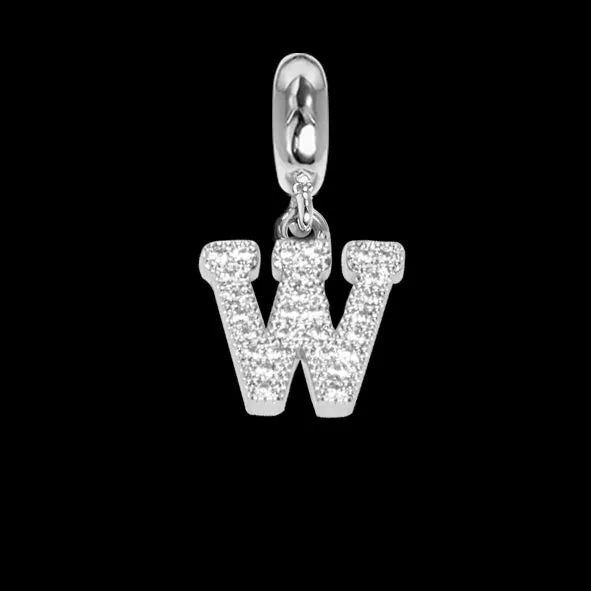 Charm con lettera W in zirconi