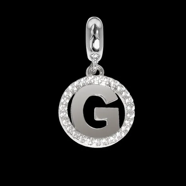 Charm circolare in zirconi con lettera G
