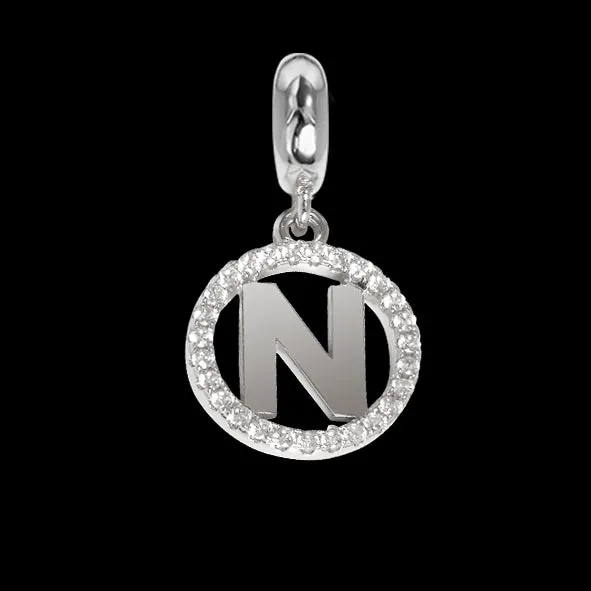 Charm circolare in zirconi con lettera N