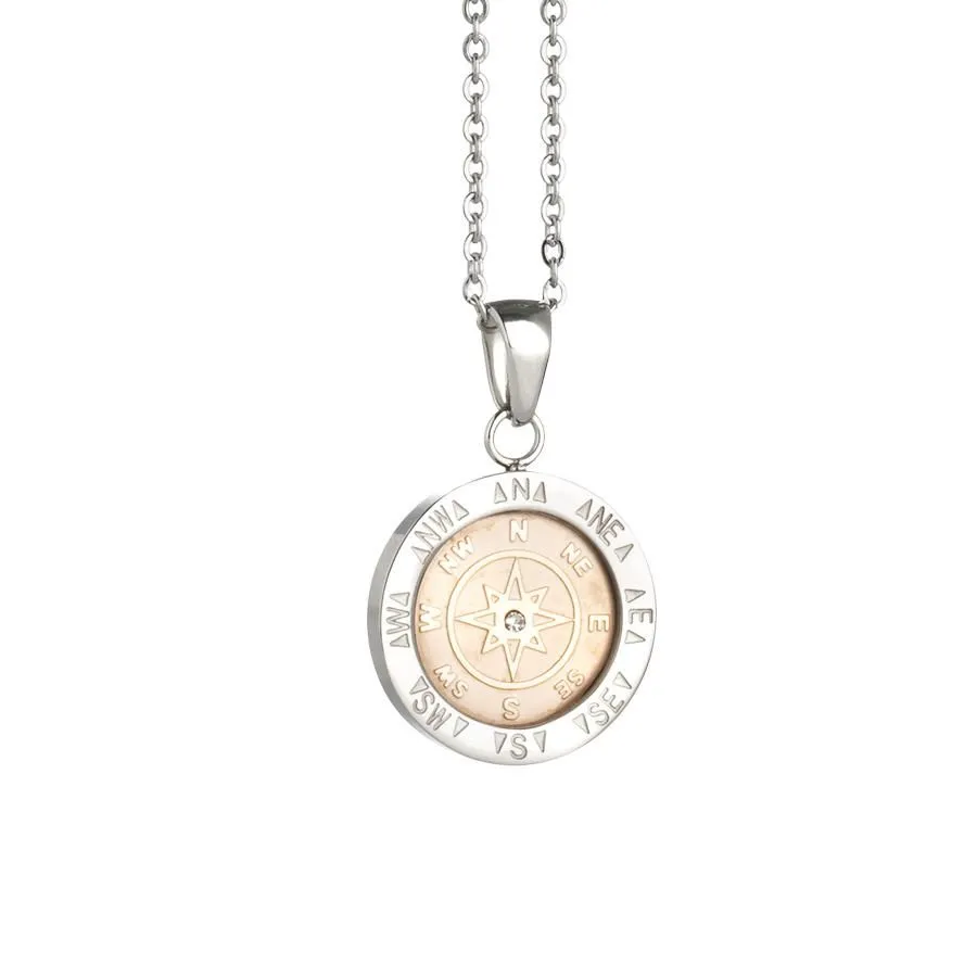 Collana in acciaio con pendente placcato oro rosa e rosa dei venti