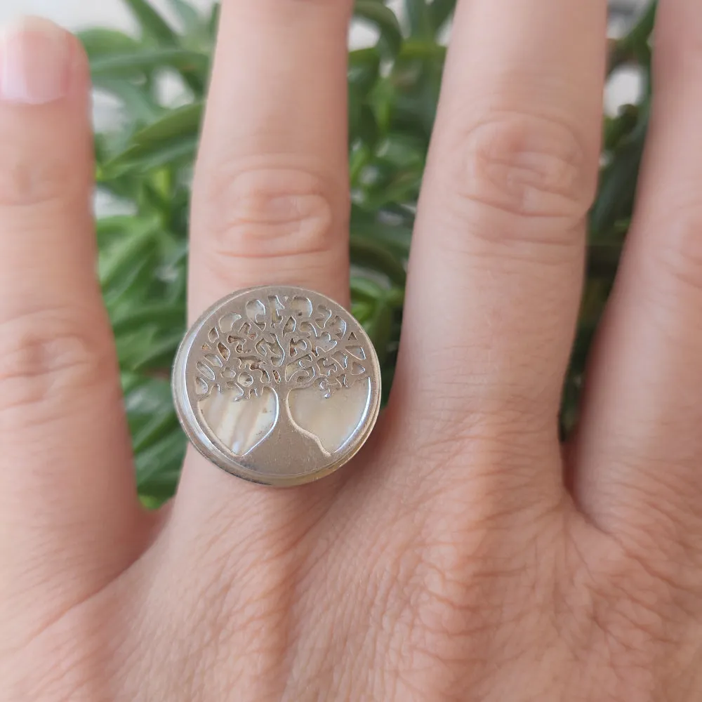 Tree of life ring with stone in 925 silver - KOSAMBA