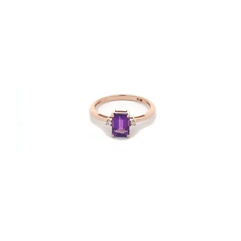 Anello Ametista Viola Rettangolare Oro Rosa 9kt Diamanti Bianchi