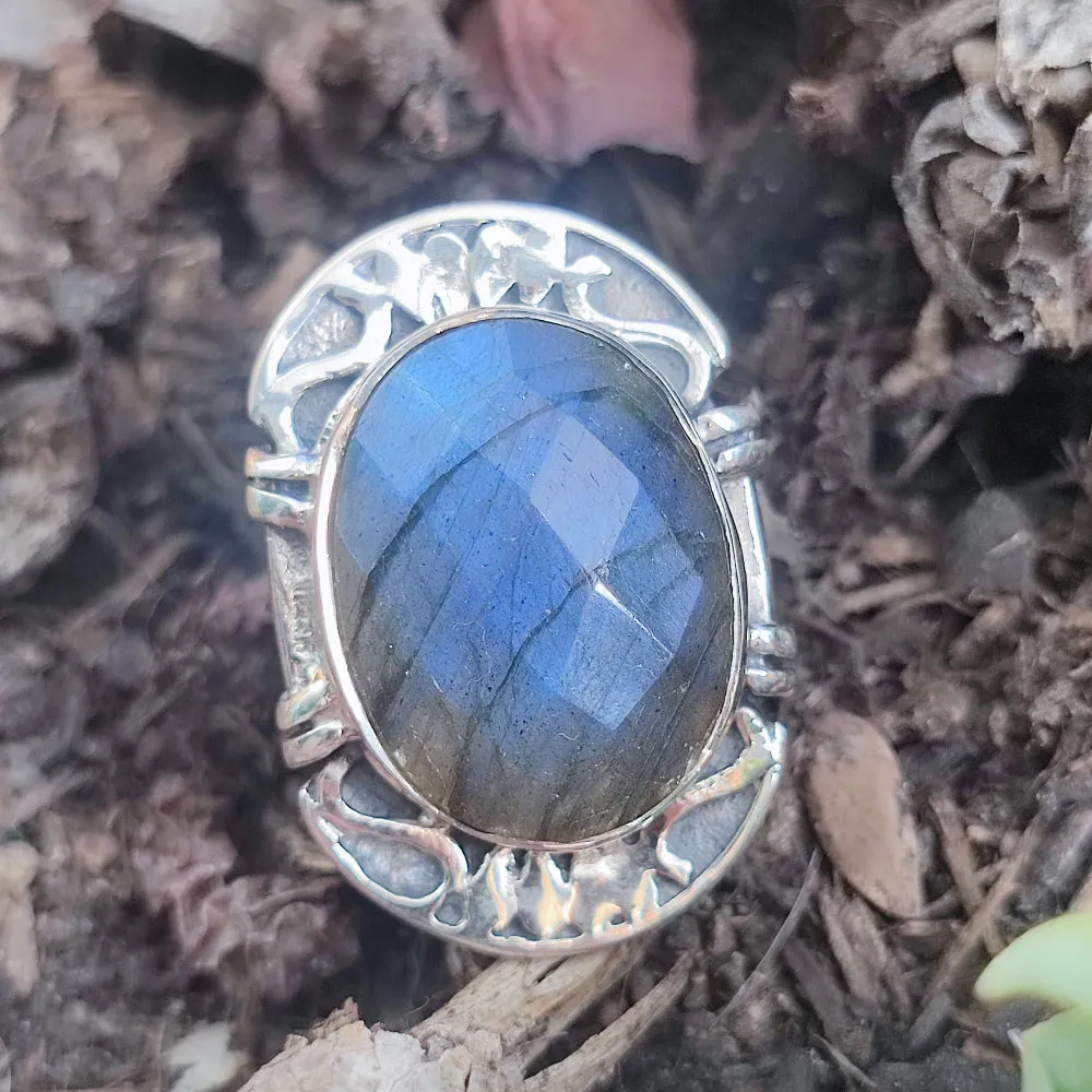 Ethnic ring in 925 silver with stone - PINDARIE